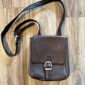 Eddie Bauer Brown Pebbled Leather Crossbody Field Travel Bag Purse Two Sided
